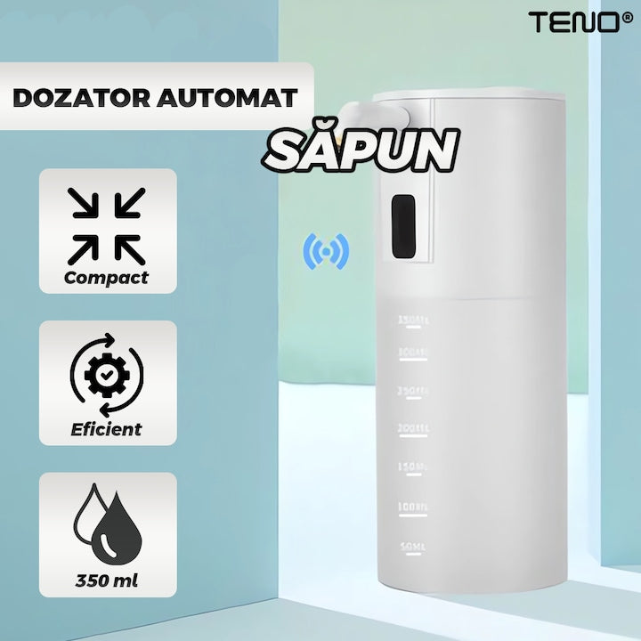 Dozator Automat de Sapun Teno, senzor de miscare, compact, alb, 350 ml