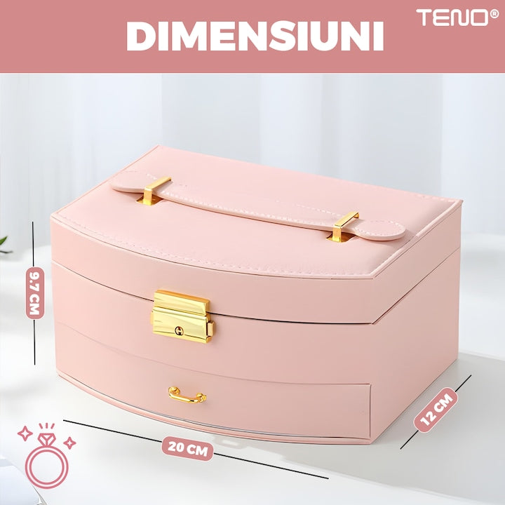 Cutie bijuterii Teno, tip geanta, roz, 20x12x9.7cm