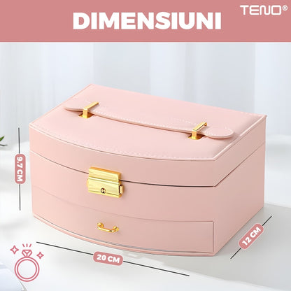 Cutie bijuterii Teno, tip geanta, roz, 20x12x9.7cm