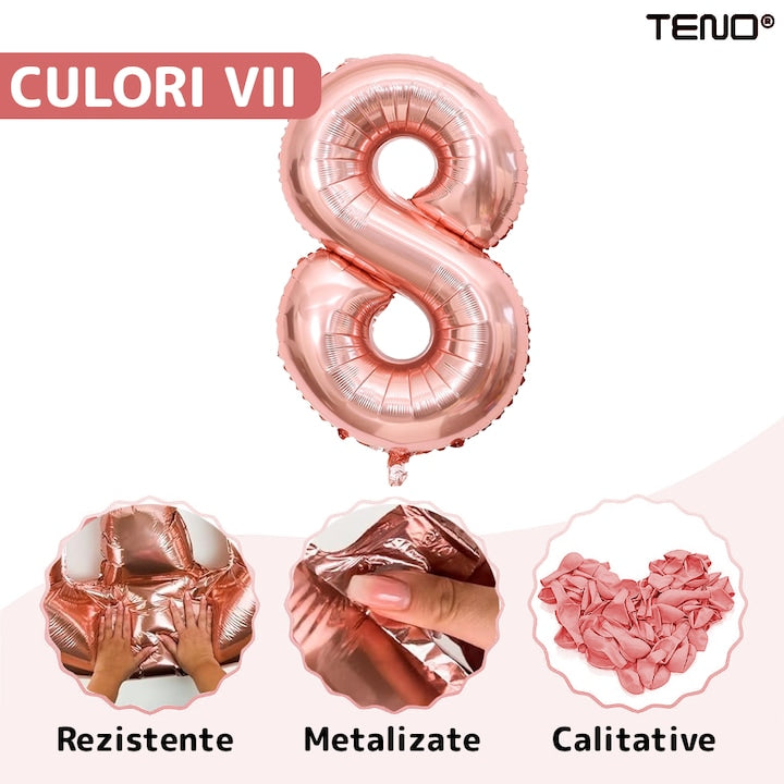 Set 2 Baloane Cifra 18 Teno®, pentru Petreceri/Aniversari/Evenimente/Majorate, 105 cm, rose gold