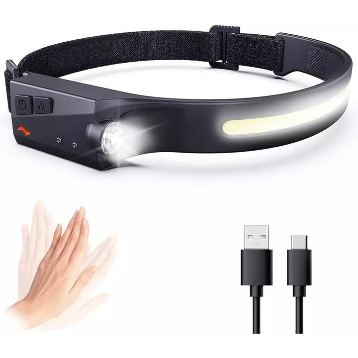 Lanterna Frontala Macvi® LED Reincarcabila USB Senzor Miscare 350 Lumeni IPX4 Acumulator pentru Camping Pescuit Reparatii