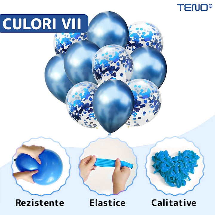 Set 10 Baloane Teno®, Confeti, pentru Petreceri/Aniversari/Evenimente, o singura dimensiune, 2 culori, latex, albastru inchis