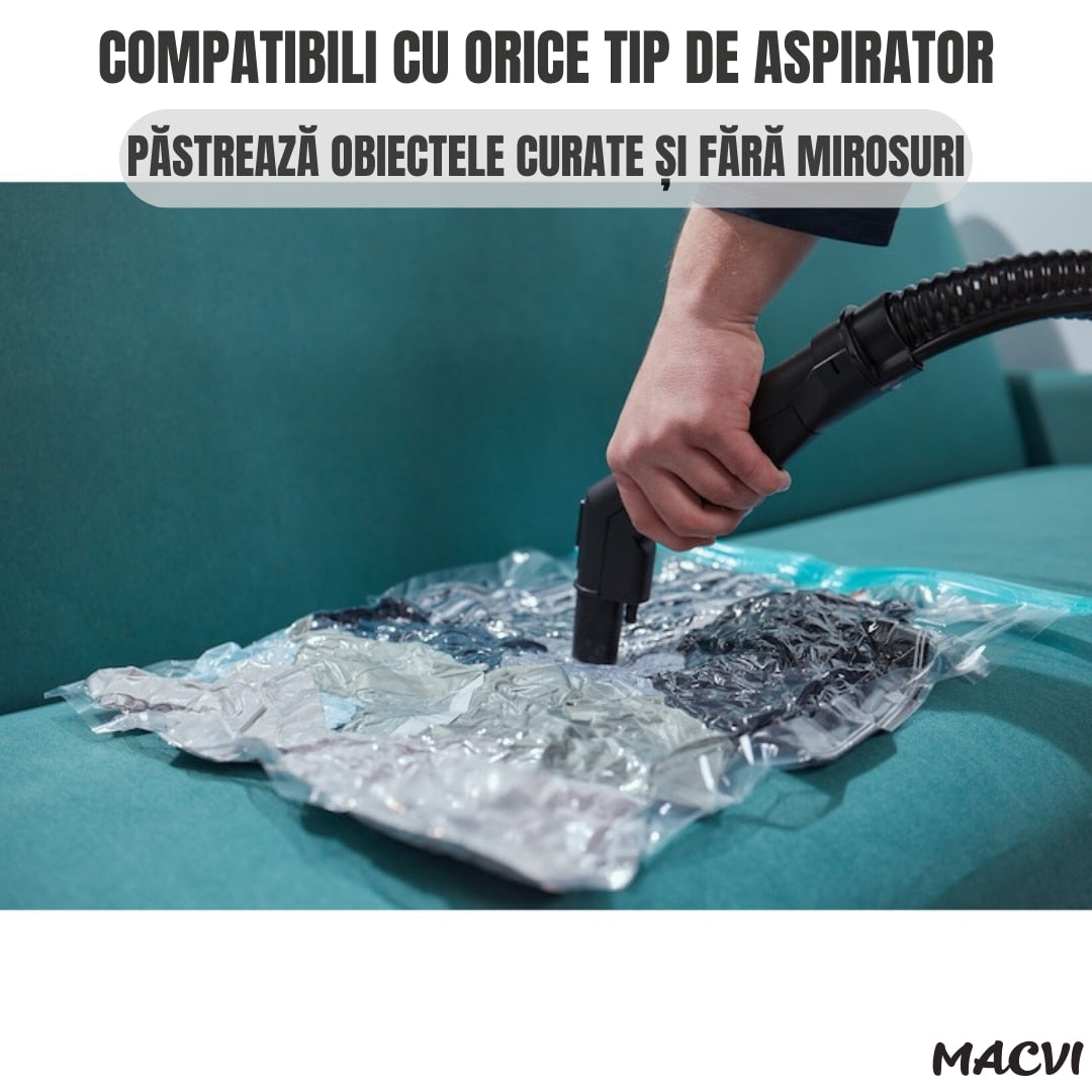 Set 12 Saci de Vidat Macvi® 50x70 cm, Reutilizabili, Transparenti, Depozitare Haine si Textile, Protectie impotriva Prafului, Umiditatii si Insectelor