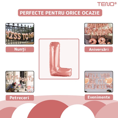 Balon in Forma de Litera L Teno®, metalizat, pentru Petreceri/Aniversari/Evenimente, rezistent, folie, rose gold, 40 cm