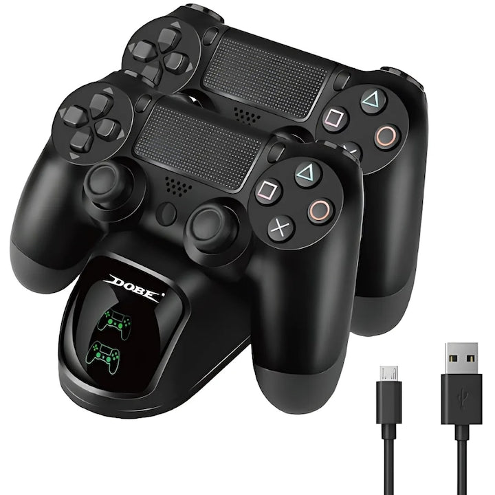 Statie incarcare console gaming Macvi® compatibila PS4 PS4 Pro PS4 Slim LED protectie supraincarcare 800 mAh ABS Premium negru