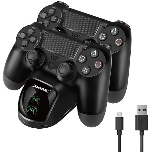 Statie incarcare console gaming Macvi® compatibila PS4 PS4 Pro PS4 Slim LED protectie supraincarcare 800 mAh ABS Premium negru