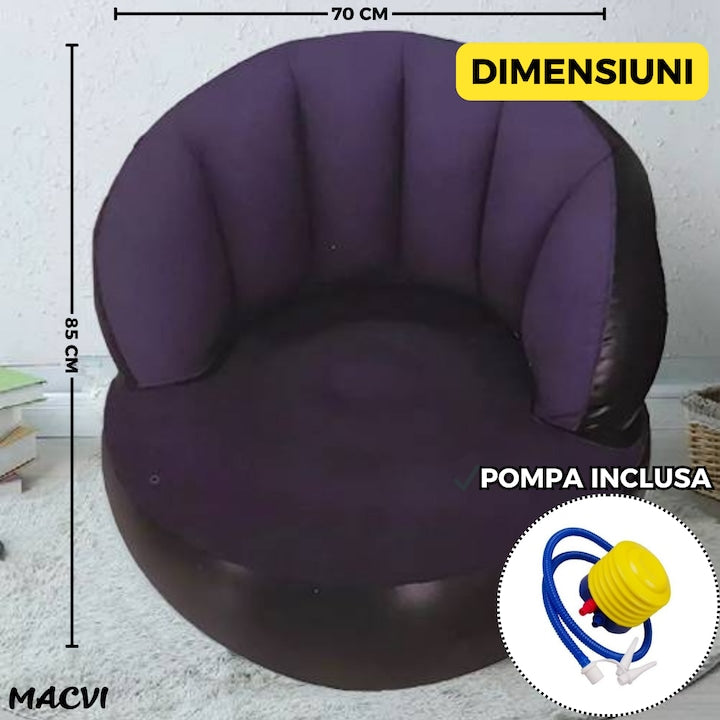 Scaun gonflabil confortabil cu pompa inclusa, design modern, dimensiuni 85x70 cm, ideal pentru interior si exterior, Mov