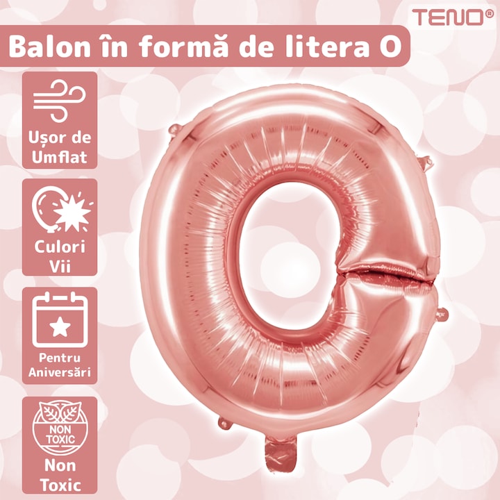 Balon in Forma de Litera O Teno®, metalizat, pentru Petreceri/Aniversari/Evenimente, rezistent, folie, rose gold, 40 cm