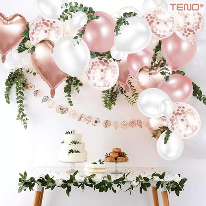 Set 48 Baloane Teno®, Confeti, Inimioara, pentru Petreceri/Aniversari/Evenimente, o singura dimensiune, 2 culori, latex, rose gold