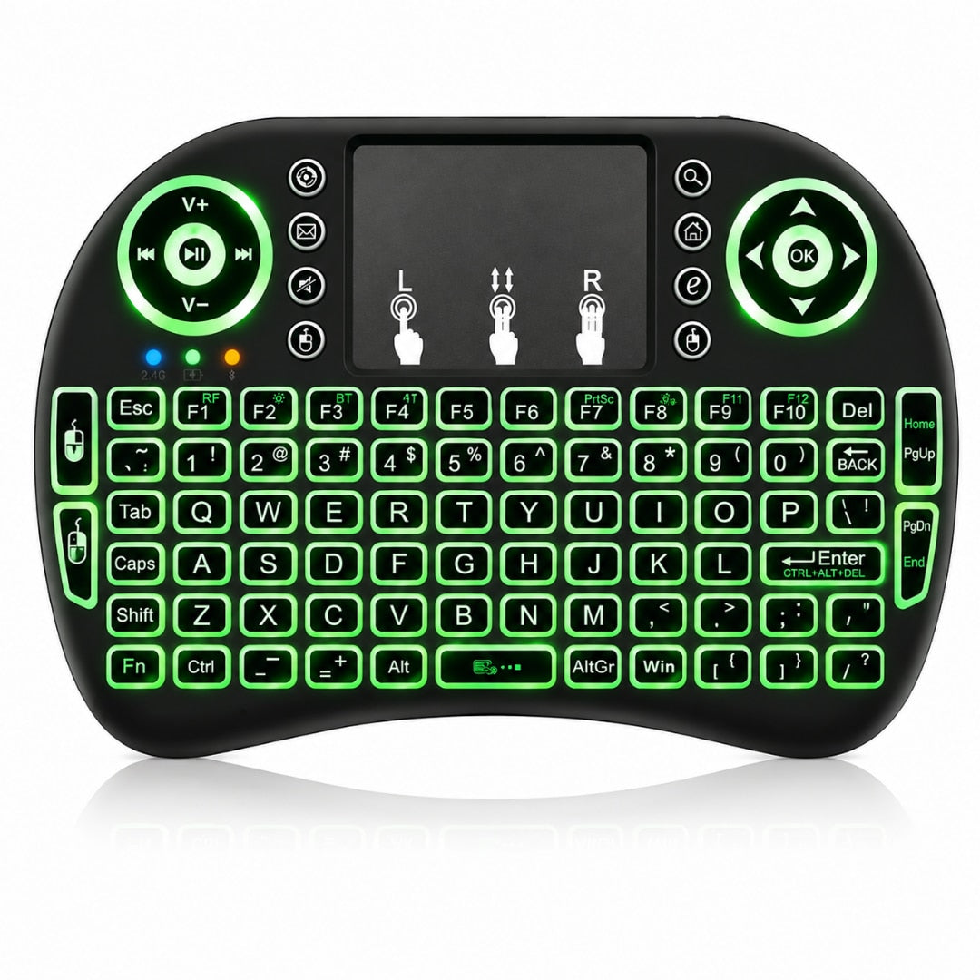 Tastatura Wireless Macvi® i8 RGB Air Mouse Touchpad Iluminata pentru Smart TV Android TV Box PC Laptop Reincarcabila