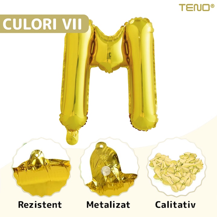 Balon in Forma de Litera M Teno®, metalizat, pentru Petreceri/Aniversari/Evenimente, rezistent, folie, gold, 40 cm