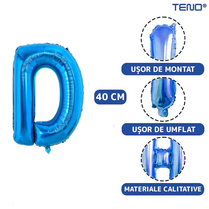 Balon in Forma de Litera D Teno®, metalizat, pentru Petreceri/Aniversari/Evenimente, rezistent, folie, albastru, 40 cm
