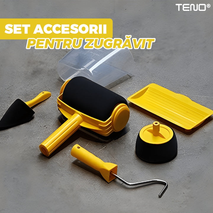 Set Trafalet Teno®, 4 accesorii, trafalet clasic, trafalet pentru tocuri si accesoriu pentru colturi, rezervor incorporat, albastru