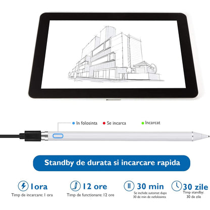 Stylus universal Macvi, alb, magnetic, pentru tablete