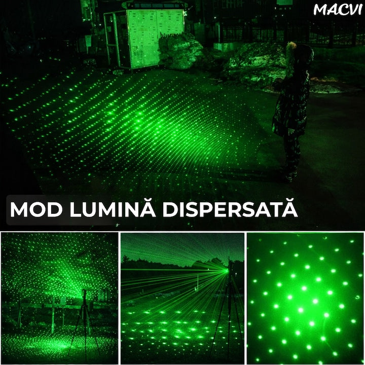 Laser Pointer Macvi® 405nm, 200mW, aluminiu, negru, cu blocare pentru copii, 100-500m