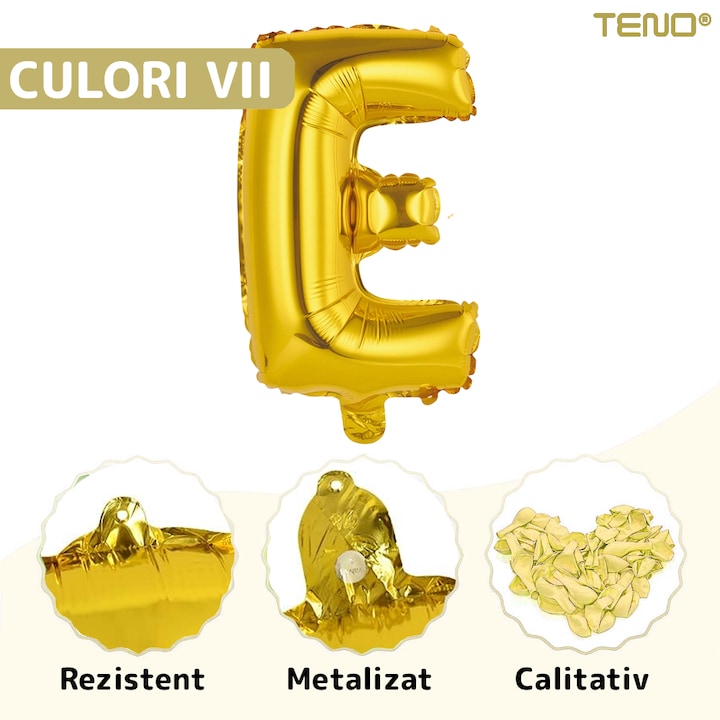 Balon in Forma de Litera E Teno®, metalizat, pentru Petreceri/Aniversari/Evenimente, rezistent, folie, gold, 40 cm