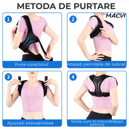 Centura corectoare postura Macvi®, pentru indreptare spate, coloana si umeri, Negru, Marime M, reglabila