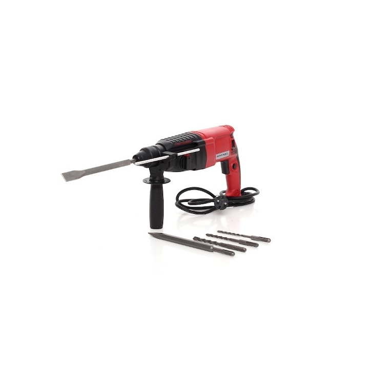Rotopercutor Macvi 2650W SDS Plus, 3 moduri, 1300 RPM, pentru beton, lemn, zidarie, kit burghie si dalta