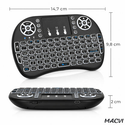 Tastatura Wireless Macvi® i8 RGB Air Mouse Touchpad Iluminata pentru Smart TV Android TV Box PC Laptop Reincarcabila
