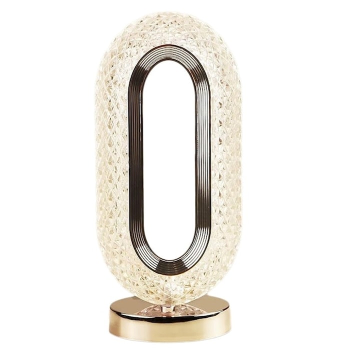 Lampa de masa Macvi® tip cristal eleganta, 3 culori, control touch, reincarcabila prin USB, acrilic modern