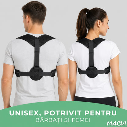 Corector Postura Macvi® Ortopedic Reglabil pentru Spate Gat Umeri Clavicula Unisex Suport Corectie Coloana Negru
