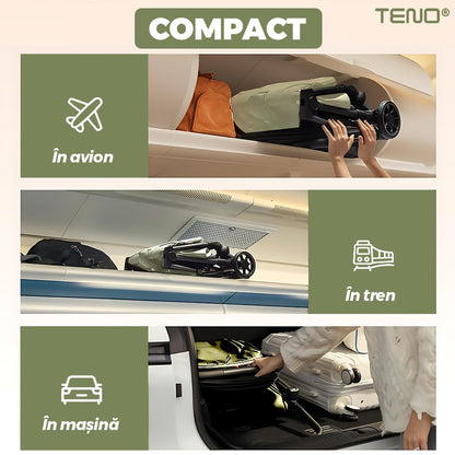 Carucior Sport pentru Bebelusi Teno®, pliabil, usor de carat, sezut reglabil, spatios, cosulet dorsal, copertina retractabila, greutate maxima suportata 25 kg, kaki
