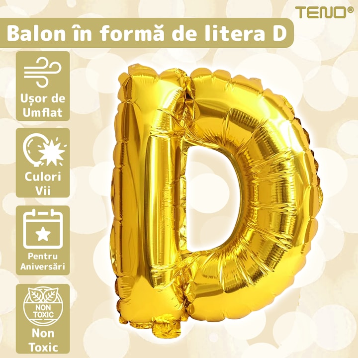 Balon in Forma de Litera D Teno®, metalizat, pentru Petreceri/Aniversari/Evenimente, rezistent, folie, gold, 40 cm
