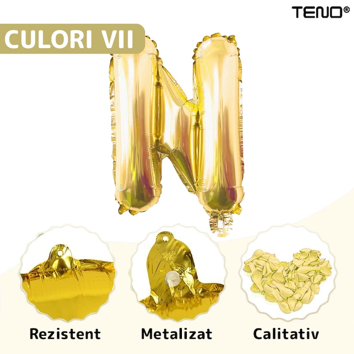 Balon in Forma de Litera N Teno®, metalizat, pentru Petreceri/Aniversari/Evenimente, rezistent, folie, gold, 40 cm