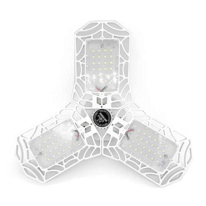 Lampa LED cu 3 Brate Mobile Teno®, 3 aripi pliabile, 36 LED-uri, flux luminos 3000LM, lumina alba rece 6000-6500K, bec iluminare pentru interior garaj/depozit/atelier, alb