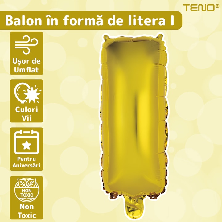 Balon in Forma de Litera I Teno®, metalizat, pentru Petreceri/Aniversari/Evenimente, rezistent, folie, auriu, 40 cm