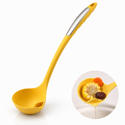 Polonic separator de grasime Macvi®, silicon alimentar, rezistent la caldura, galben