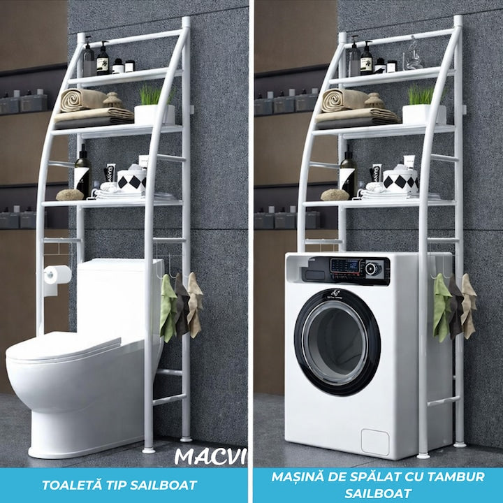 Organizator Multifunctional Macvi® pentru Baie, Toaleta sau Masina de Spalat, Suport pentru Detergenti, Prosoape si Accesorii de Igiena, Design Compact si Montare Rapida