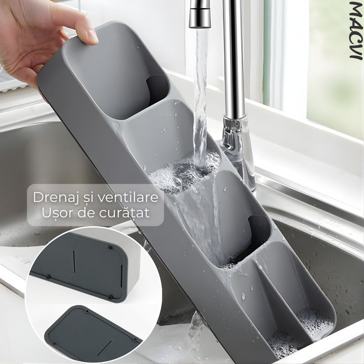 Suport tacamuri Macvi® organizator compact material durabil design modern stabilitate sporita culoare gri