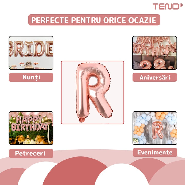 Balon in Forma de Litera R Teno®, metalizat, pentru Petreceri/Aniversari/Evenimente, rezistent, folie, rose gold, 40 cm