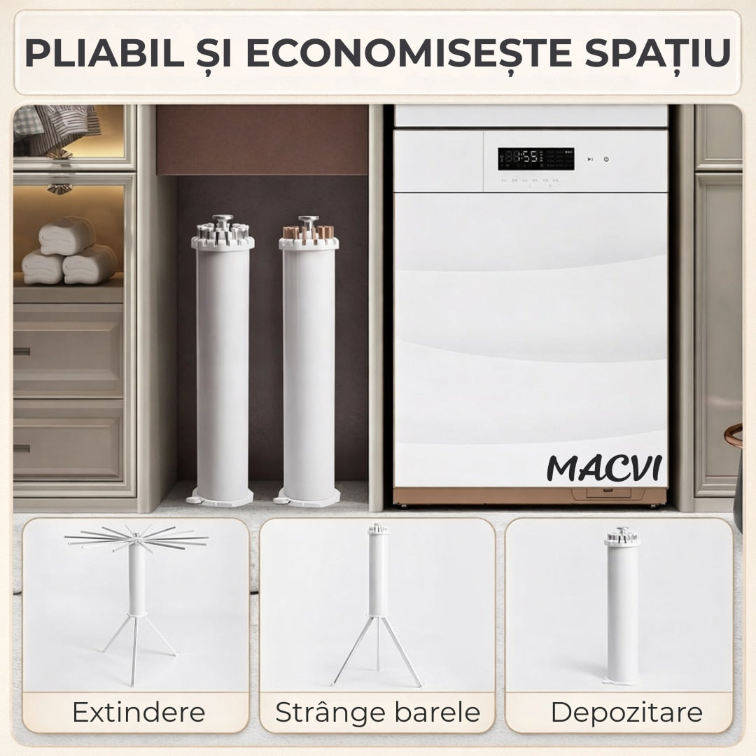 Uscator Rufe Macvi® Caracatita cu 1 Nivel Design Pliabil, Picioare Stabile, Ideal pentru Uscare Rapida in Spatii Mici, Aluminiu