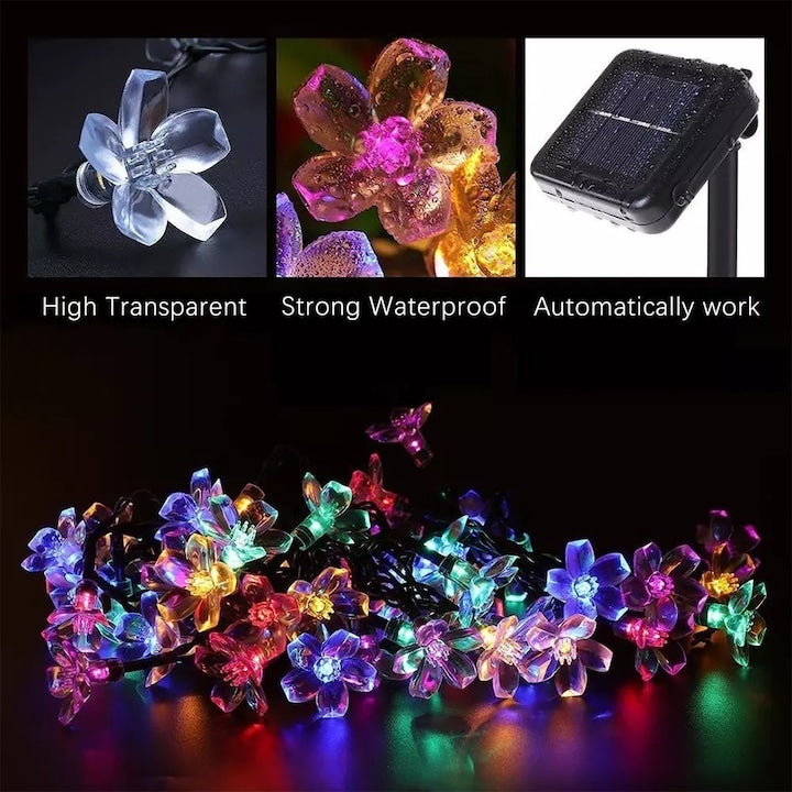 Lampi solare decorative Macvi, flori LED, 6.5m, 30 LED-uri, multicolor, IP44, impermeabile