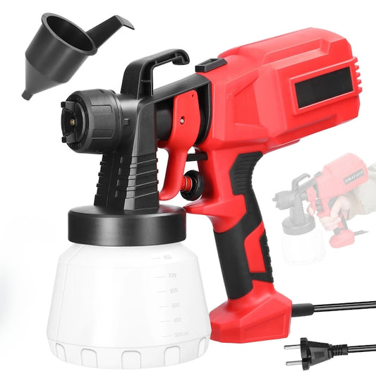 Pistol vopsit electric Macvi® 500W rezervor 800ml, rosu, viteza reglabila 32000rpm, 3 moduri de pulverizare, pulverizare fina, duze interschimbabile pentru interior tavan gard lac lemn metal