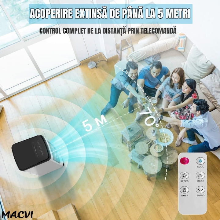 Racitor Macvi®, control digital, telecomanda, 65W, rezervor 3.5L, 3 viteze, 2 moduri de suflare, portabil, alb