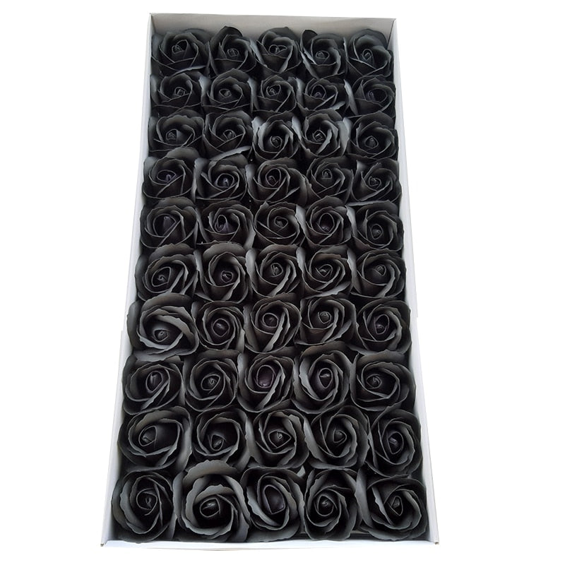 Set 50 trandafiri din sapun, 5x5 cm, calitate premium, decor si cadou elegant, Negru