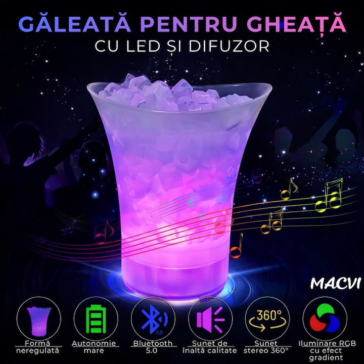 Frapiera MACVI 5 litri, boxa Bluetooth integrata, LED multicolor, plastic impermeabil