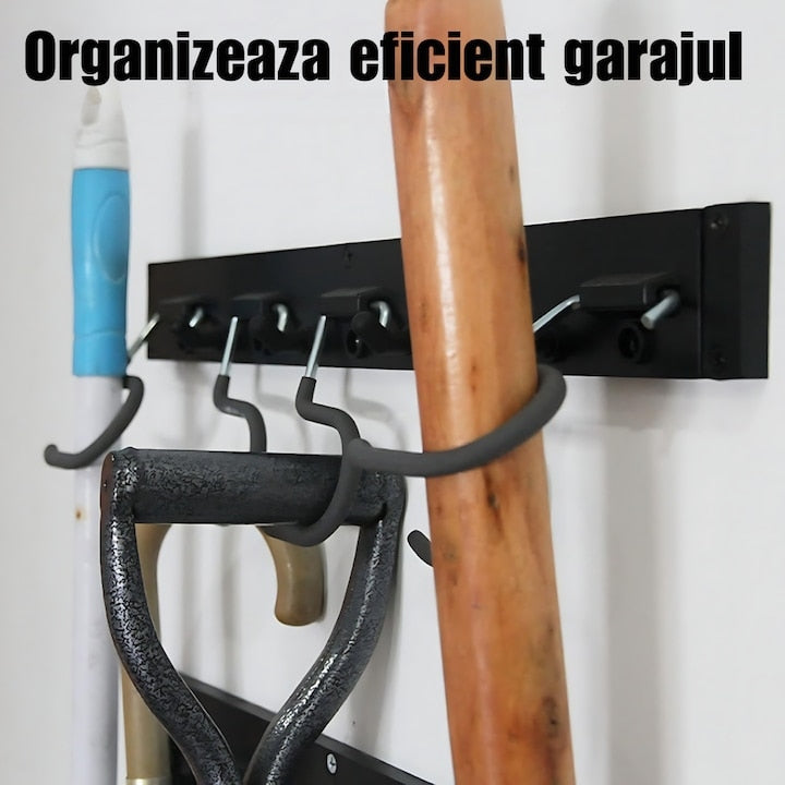 Cuier/Organizator scule Macvi®, suport unelte si obiecte diverse, montaj usor, materiale rezistente, carlige multiple tip S si drepte, ideal pentru baie, garaj si spalatorie, negru