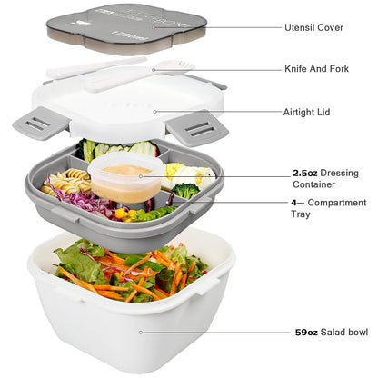 Caserola Alimentara Macvi® 1.7L cu 4 Compartimente si Recipient Sos Lunch Box BPA Free, Alb