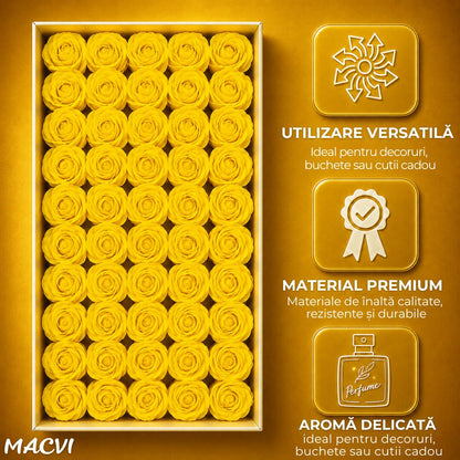 Set 50 trandafiri din sapun, 5x5 cm, calitate premium, decor si cadou elegant, Galben deschis