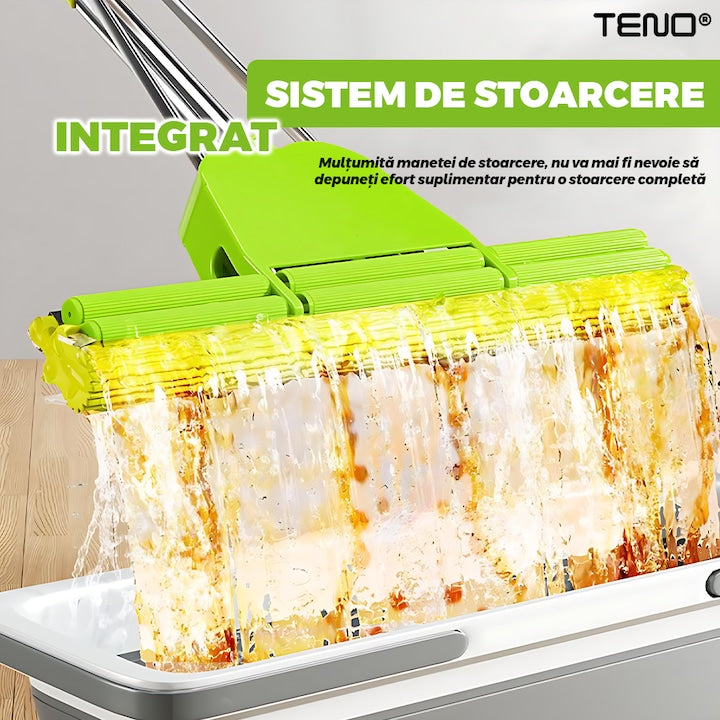 Mop cu PVA Teno®, sistem de stoarcere integrat, coada telescopica, laveta rezistenta, curatare usoara, absorbtie eficienta, captare a prafului, 120 cm, galben/verde