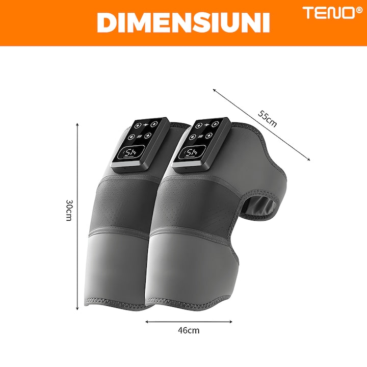 Aparat de Masaj 3 in 1 pentru Genunchi Teno®, 5 incalziri, 3 masaje, pentru cot si umar, ameliorarea durerilor, usor de utilizat, reincarcabil, gri