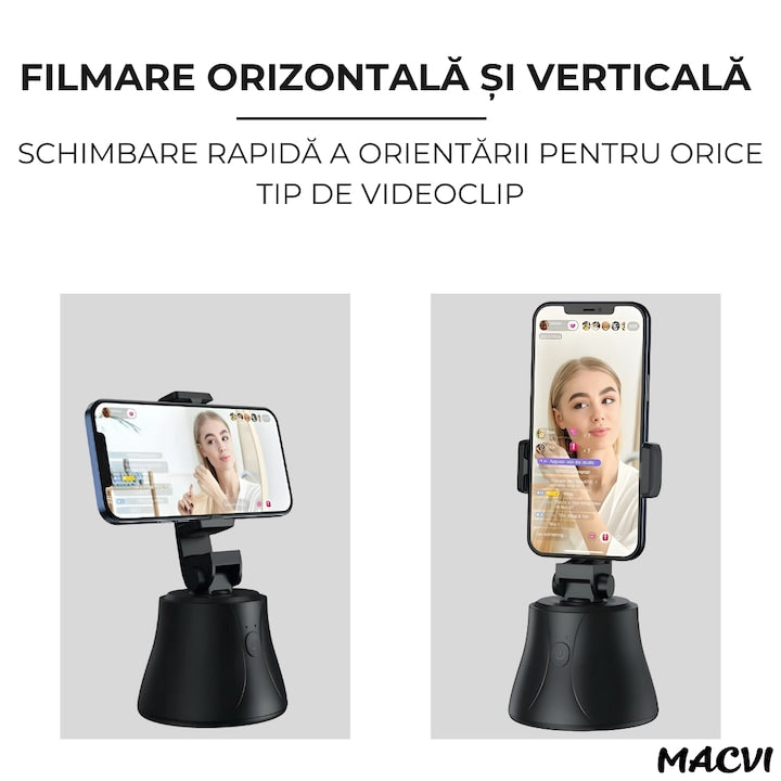 Suport telefon Macvi® portabil cu trepied, rotativ 360°, reglabil, ideal pentru fotografii, YouTube, TikTok, Negru