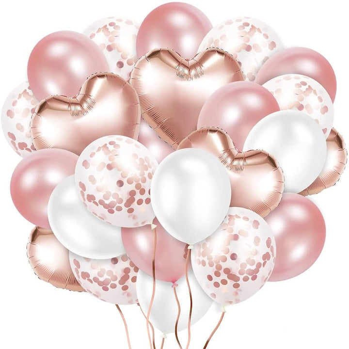 Set 48 Baloane Teno®, Confeti, Inimioara, pentru Petreceri/Aniversari/Evenimente, o singura dimensiune, 2 culori, latex, rose gold