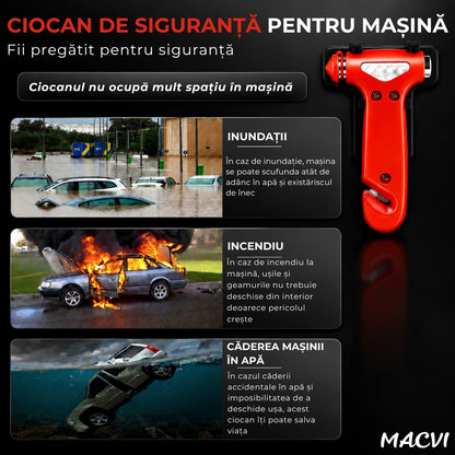 Ciocan Profesional Macvi® pentru Spargerea Geamurilor cu Suport si Cutter pentru Centura