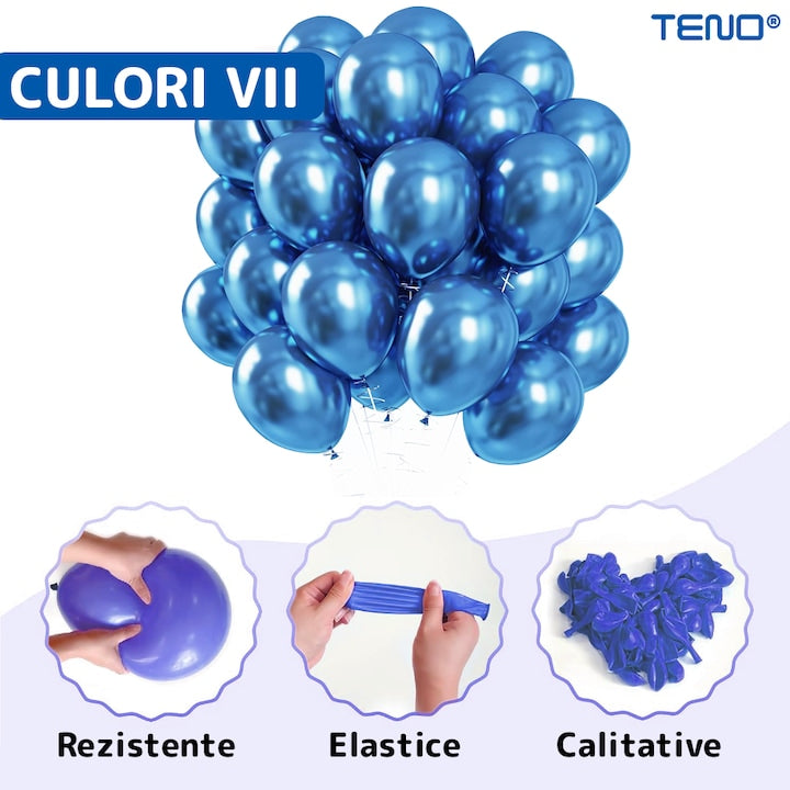 Set 25 Baloane Teno®, Litere, pentru Petreceri/Aniversari/Evenimente, confetti, stelute, model HAPPY BIRTHDAY, albastru