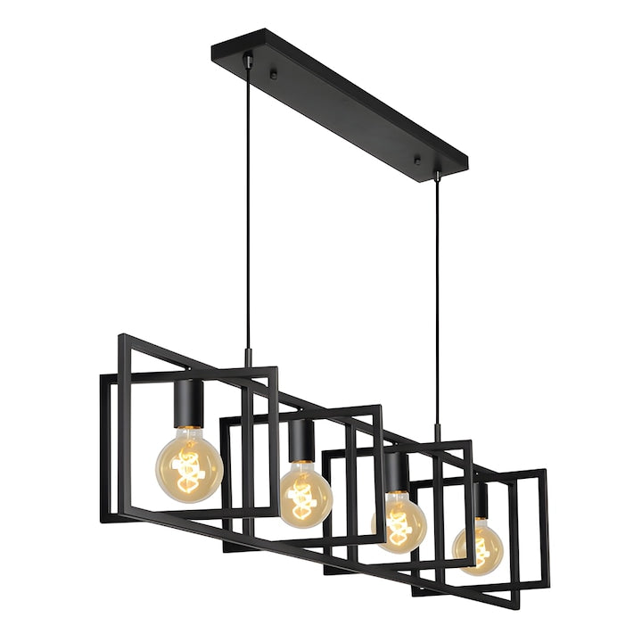 Lustra Teno, 4 cadrane, negru, lumina alb cald, design modern-industrial